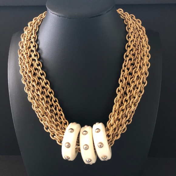 RJ Graziano Fashionista Statement Necklace Gold Tone Multi-Strand Lucite Rings - Picture 1 of 10